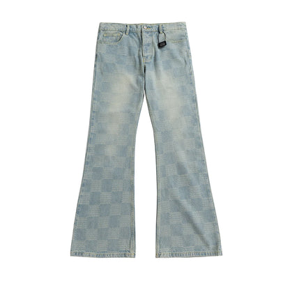 Jeans Hombre Acampanados Cuadros | Pantalones Rectos Patchwork Oversize High Street Moda Y2K