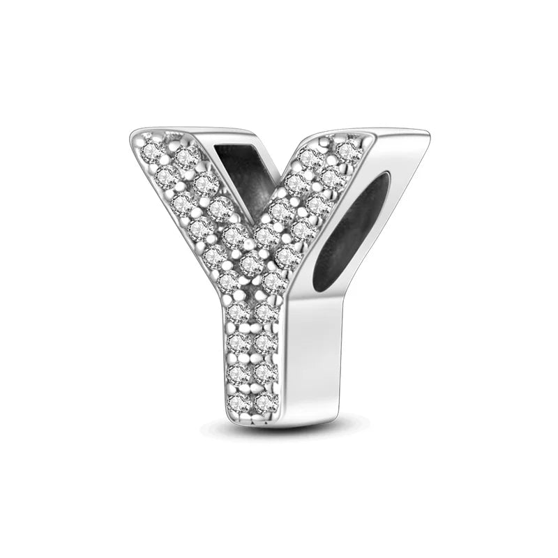 Charm letra alfabeto A-Z con circonias rosas en plata 925 – Abalorio elegante para pulseras tipo Pandora, joyería DIY personalizada