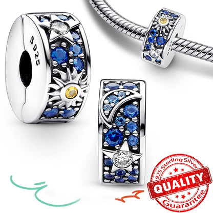 Charm Plata 925 Colgante Colorido Sol Luna Estrellas | Dije Compatible Pandora Pulsera y Collar Mujer