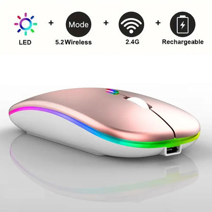 Mouse Inalámbrico RGB Recargable Bluetooth 3600DPI | Ergonómico Gaming con Retroiluminación LED