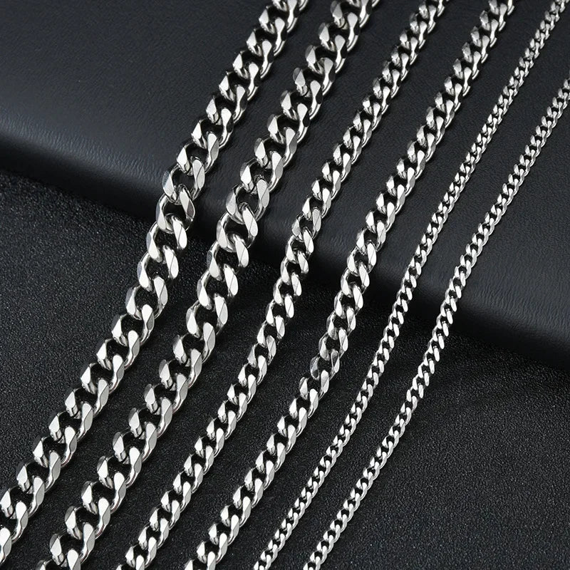 Collar Cadena Cubana de Acero Inoxidable Unisex - 3.5MM 5MM 7MM en Negro y Dorado