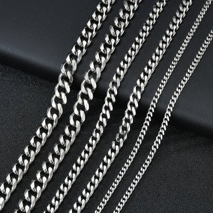 Collar Cadena Cubana de Acero Inoxidable Unisex - 3.5MM 5MM 7MM en Negro y Dorado