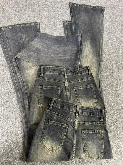 Jeans Acampanados Oversize Mujer | Pantalón Vaquero Tiro Alto Negro Gris Vintage