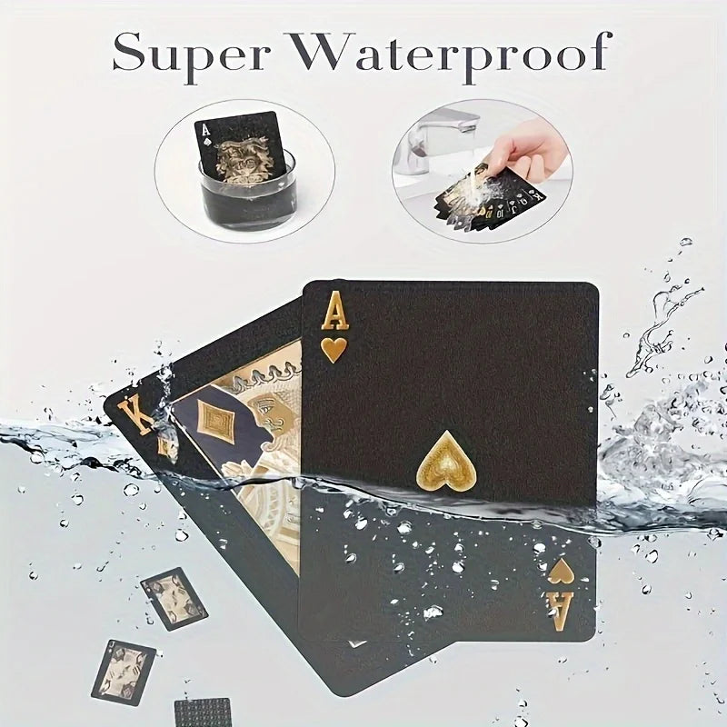 Baraja de Cartas Impermeables Negro y Dorado – Naipes de Lujo para Juegos y Regalos
