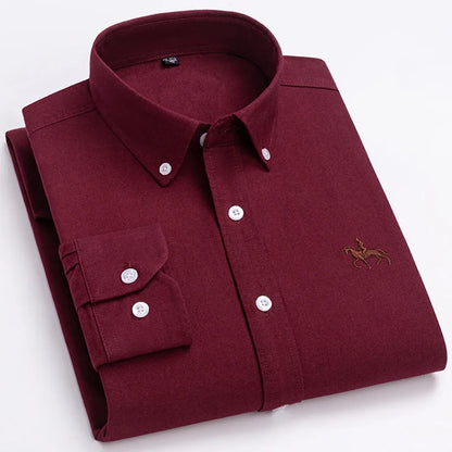 Camisa Hombre 2024 | Oxford de Algodón con Bordado de Caballo y Manga Larga Oversize