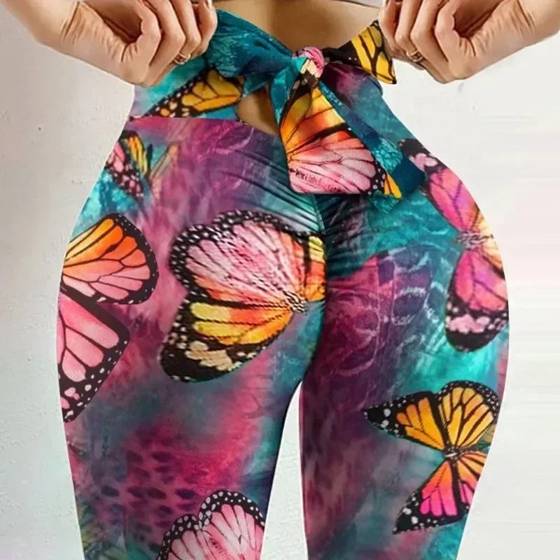 Leggings Mujer Cintura Alta Push Up | Mallas Fitness Yoga con Estampado Mariposa y Lazo Sexy