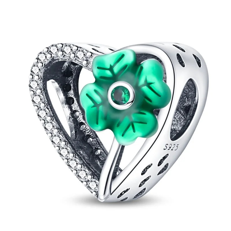 Charm de Plata S925 Mariquita de Siete Puntos y Trébol de la Suerte – Abalorio Colorido y Brillante para Pulseras Originales
