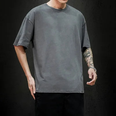 Camiseta Oversize de Verano para Hombre – T-shirt Sólida, Hip Hop Casual, Algodón, Manga Corta, Streetwear