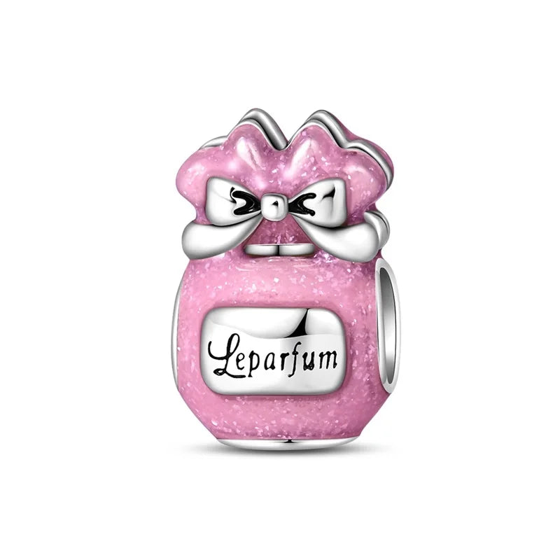 Charm Botella de Perfume en Plata 925 con Corona Rosa – Abalorio Romántico para Pulseras Tipo Qikaola, Regalo San Valentín