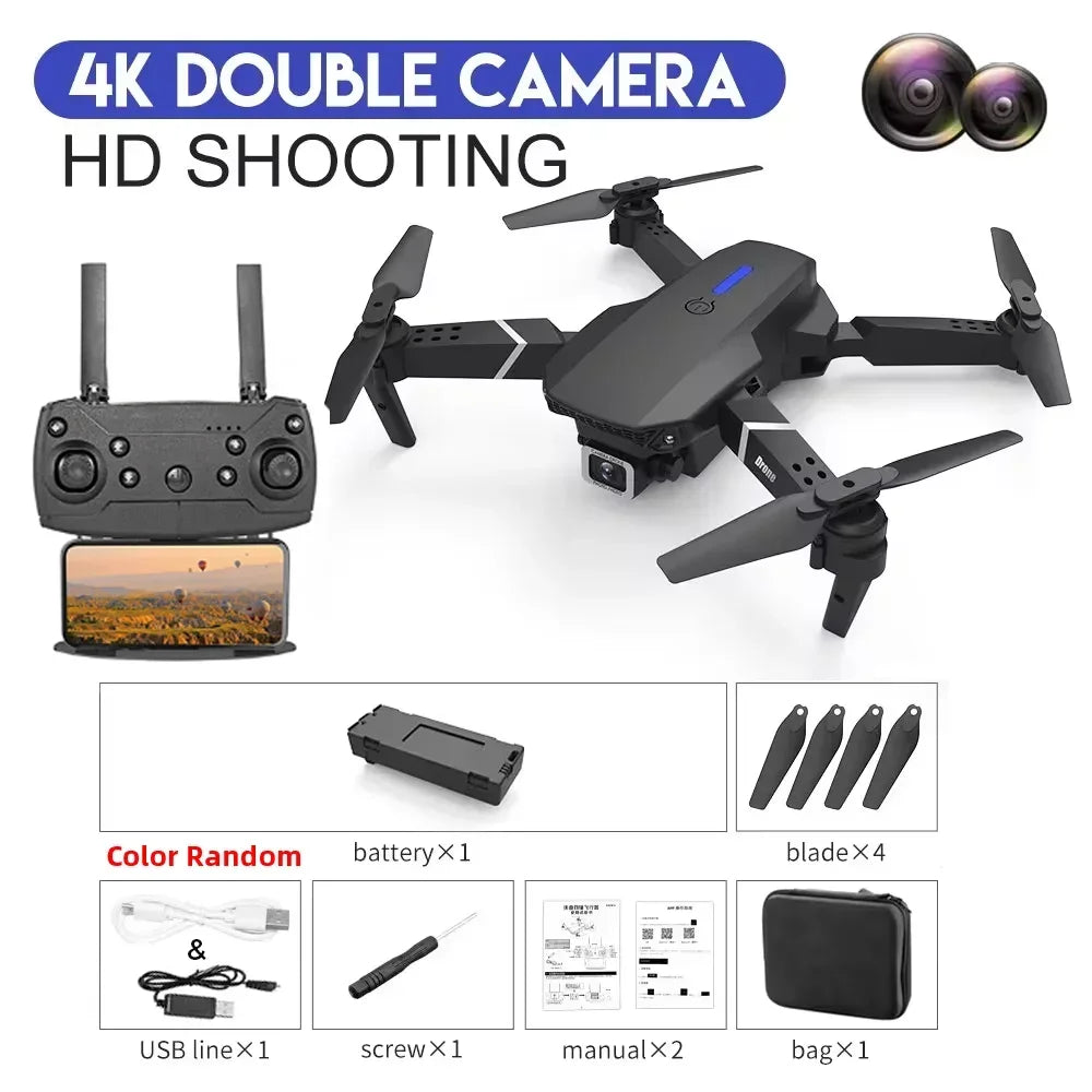 Drone KBDFA E88 Pro con Cámara 4K – Drone Plegable WiFi FPV, Gran Angular, Altura Estable y Control Remoto RC