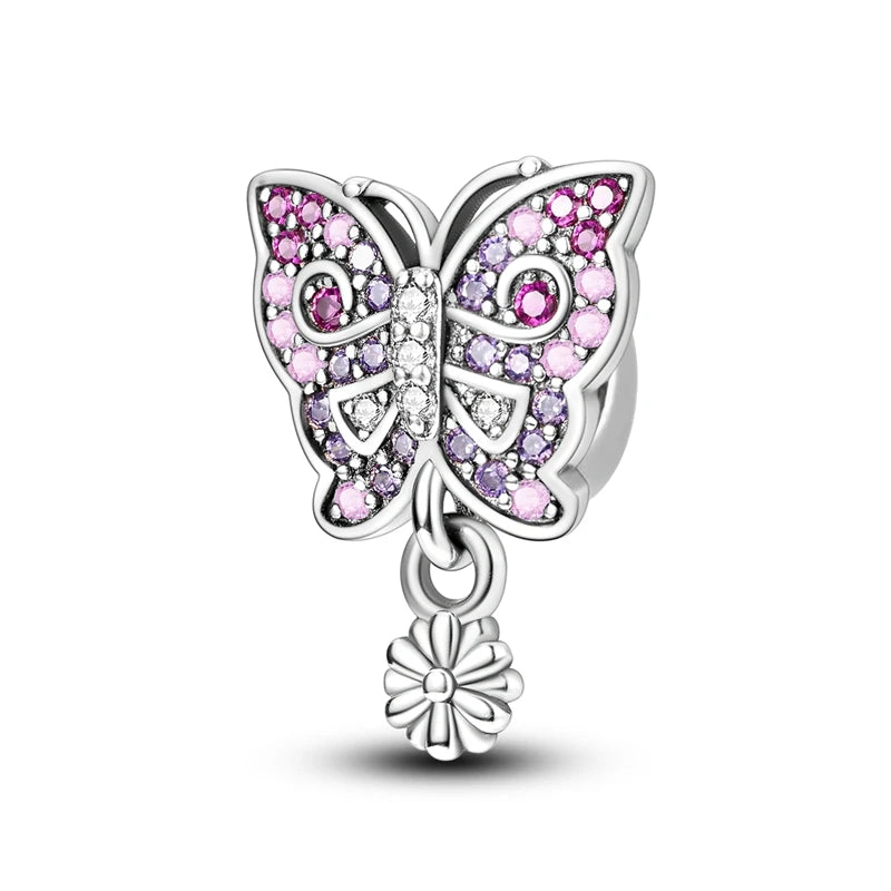 Charm de Plata 925 con Mariposa y Dragón – Abalorio Colorido con Zirconia Arcoíris para Pulseras DIY