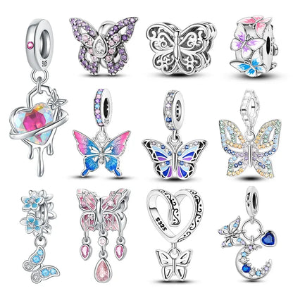 Charm Mariposa Colorida en Plata 925 con Circonitas – Beads Brillantes Compatibles Pandora Mujer Joyería DIY