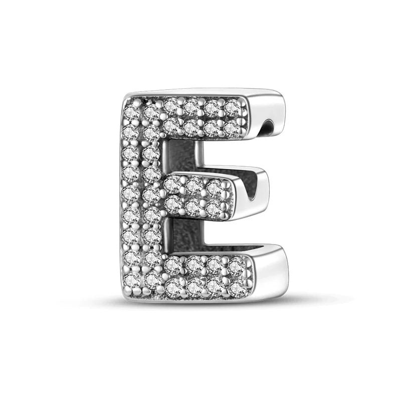 Charm letra alfabeto A-Z con circonias rosas en plata 925 – Abalorio elegante para pulseras tipo Pandora, joyería DIY personalizada