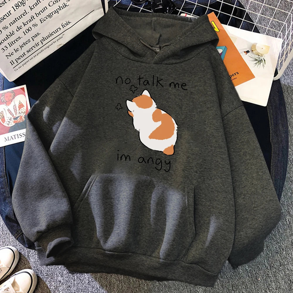 Hoodie Oversize Mujer Algodón | Sudadera Gato Enojado Hip Hop Streetwear Casual