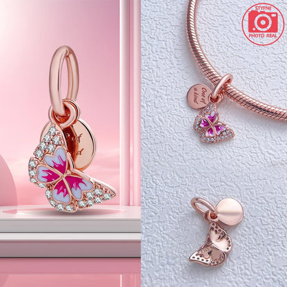 Charm Colgante Pareja Plata 925 y Oro Rosa | Compatible Pandora Original | Pulsera o Collar Mujer