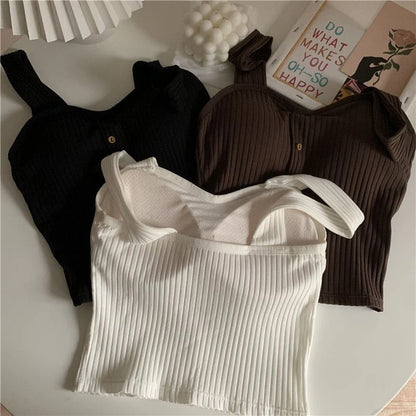 Top Corto Y2K Mujer con Copas | Corset Sexy de Verano Estilo Coreano con Tirantes y Hebilla Decorativa