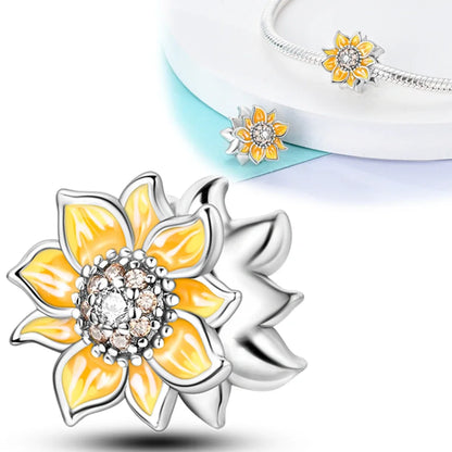 Charm Corazón con Girasoles Dorados en Plata 925 | Beads para Pulsera Original Pandora