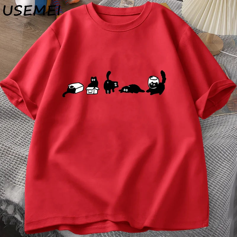 Camiseta Unisex 2025 | Oversize “Five Mood Cats” para Amantes de los Gatos