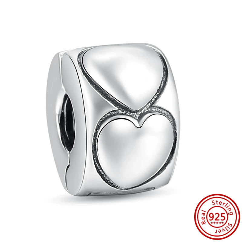 Charm Clip Plata 925 con Corazones, Corona y Concha | CZ Pavé Brillante | Compatible Pandora Original