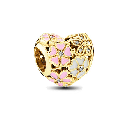 Charm Plata 925 Flores Rosadas | Cerezo y Margarita Brillante Compatible Pandora