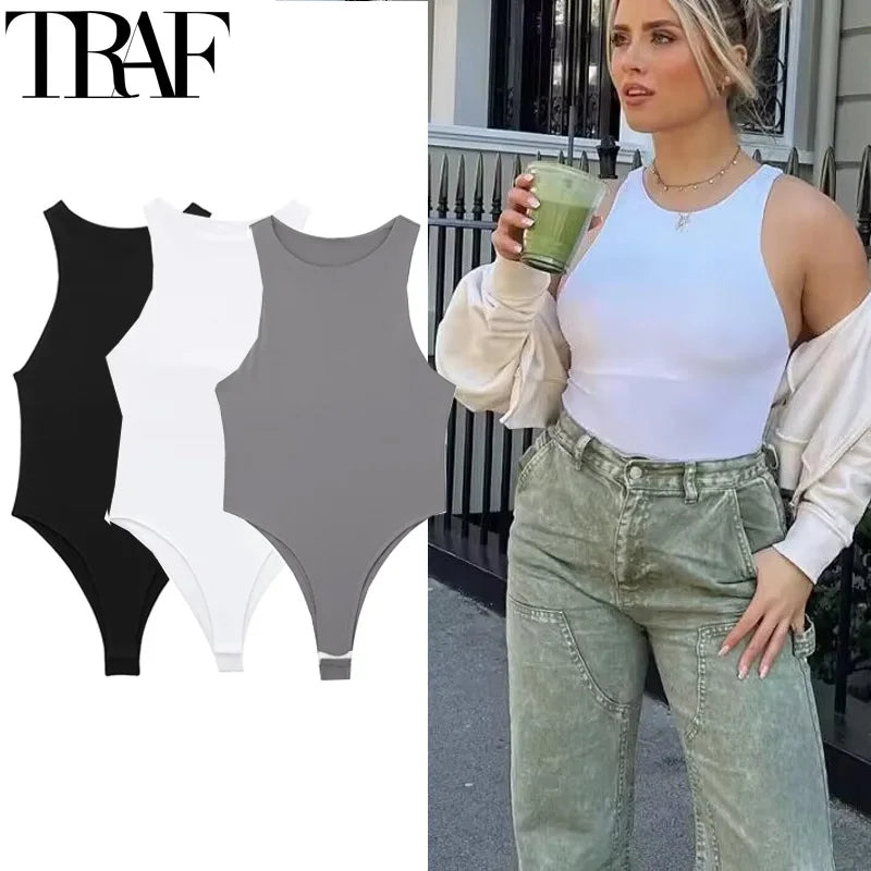 TRAF Body Mujer Sin Mangas Verano | Bodysuit Halter Blanco y Negro