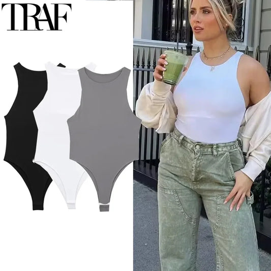 TRAF Body Mujer Sin Mangas Verano | Bodysuit Halter Blanco y Negro