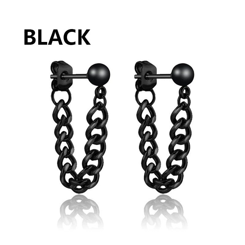 Aretes Punk de Acero Inoxidable Negro – 1 Par de Pendientes Unisex Estilo Hip Hop Vintage