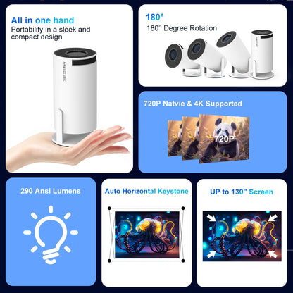 Magcubic HY300 Pro Proyector 4K Android 11 – WiFi6 Dual, 290 ANSI, BT5.0, Cine en Casa y Exteriores
