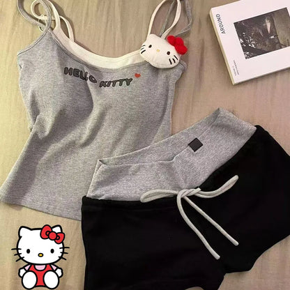 Pijama Hello Kitty Mujer 2 Piezas | Conjunto Kawaii Verano Camiseta Tirantes + Shorts con Acolchado
