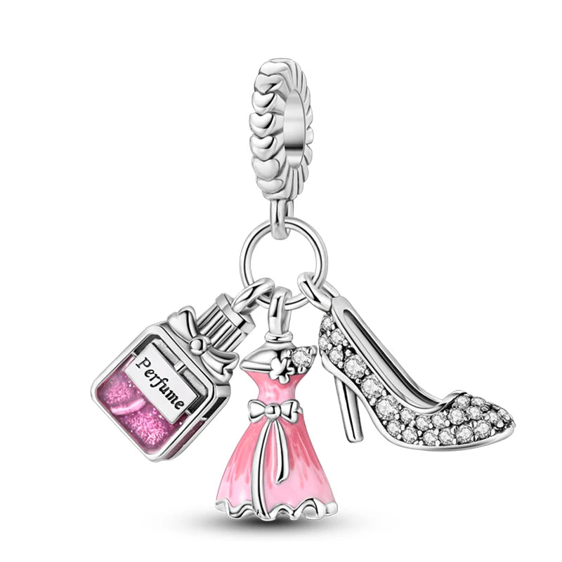 S925 Silver Color Butterfly Daisy Rose Crown Perfume Charms Beads Fit Pan Original Bracelets DIY Fine Jewelry Making Gifts