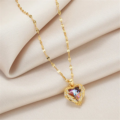Collar Corazón Oceánico con Cristales de Colores | Joyería de Acero Inoxidable 316L para Mujer | Collar Elegante de Boda o Fiesta