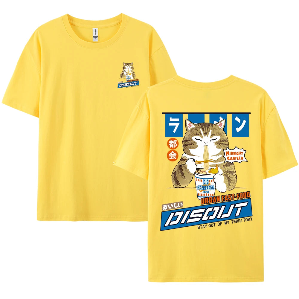 Camiseta Unisex 2025 | Estilo Harajuku con Gato y Noodles Gráfico