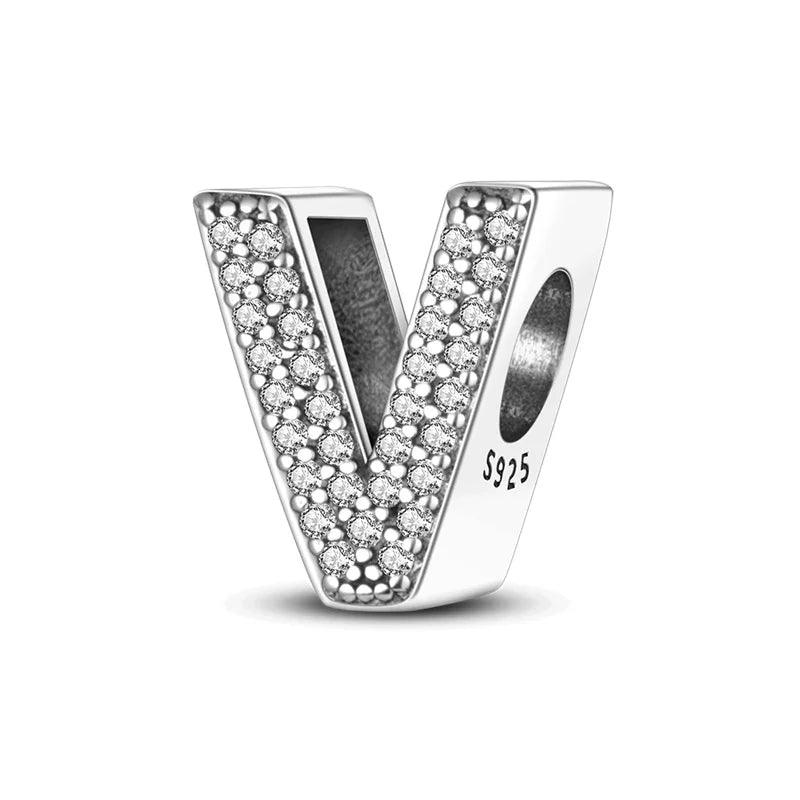 Charm letra alfabeto A-Z con circonias rosas en plata 925 – Abalorio elegante para pulseras tipo Pandora, joyería DIY personalizada