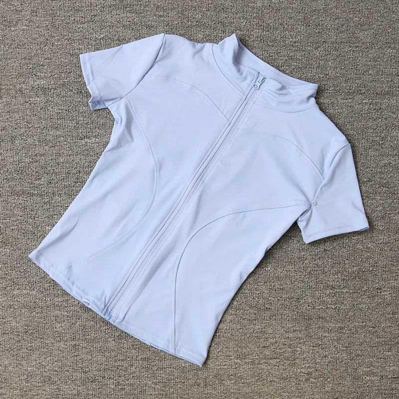 Camiseta Deportiva Mujer Verano | Top Slim Fit Secado Rápido Cuello Alto Cremallera Completa Yoga & Fitness