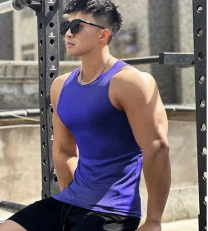 Tank Top Oversized de Hombre – Camiseta Sin Mangas, Cuello Redondo con Rayas Elásticas, Gym, Fitness, Running y Bodybuilding