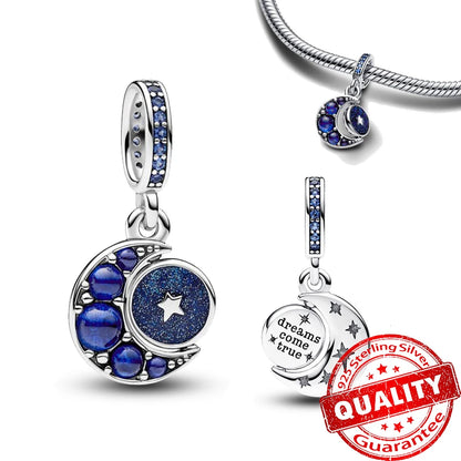 Charm Plata 925 Colgante Colorido Sol Luna Estrellas | Dije Compatible Pandora Pulsera y Collar Mujer