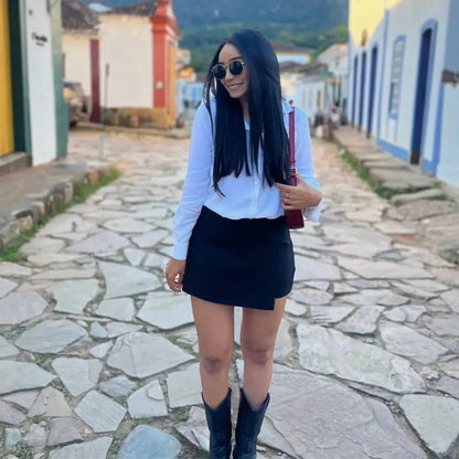 Skort Asimétrico Mujer 2025 | Falda Pantalón Negra Tiro Alto Casual Verano
