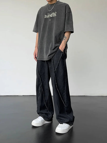 Jeans Hip Hop 2025 para Hombre – Pantalones Rasgados con Patchwork Denim Oversize Baggy Pierna Ancha Streetwear Casual