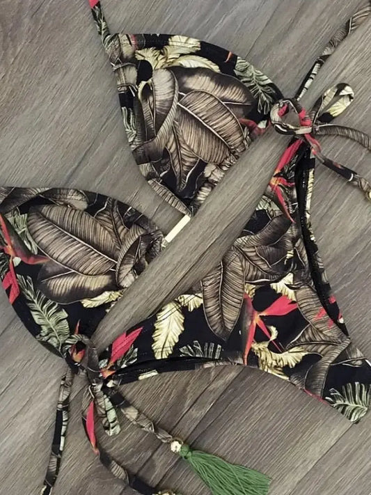 RUOTONGSEPT Micro Bikini Mujer 2025 | Estampado Plumas Bandage Brasileño