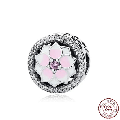 Charm Plata 925 Colgante Rosa Mariposa Corazón Flor Pájaro | Dije Para Pulsera Pandora Compatible