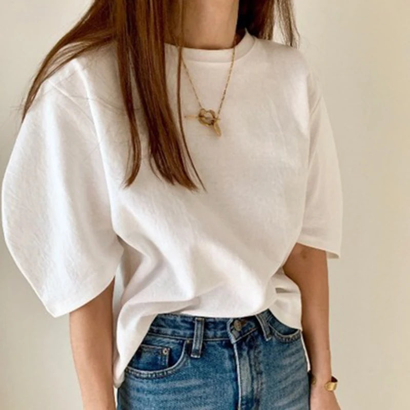 Camiseta Oversize Mujer Verano 2024 | Algodón Elástica Rosa Blanco Casual