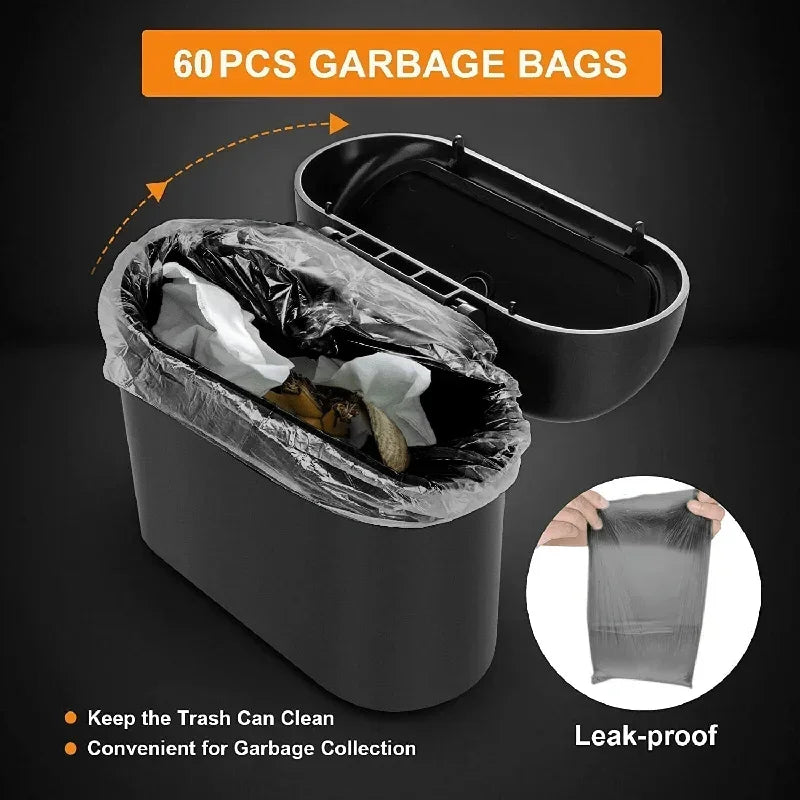1PC Leak-Proof Small Car Trash Can with Lid Mini Garbage Can with 60/300 Disposable Bags for Vehicle Interior Organization
