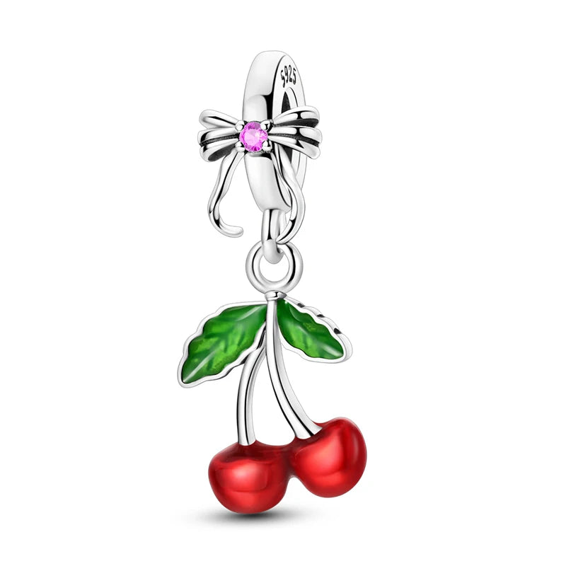 Charms de Plata 925 Frutas (Fresa, Cereza, Manzana y Aguacate) – Abalorios Coloridos para Pulseras Originales