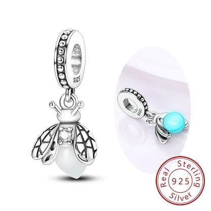 Charm de Plata 925 Luciérnaga y Mariposa Luminoso – Abalorio Brillante para Pulseras Originales