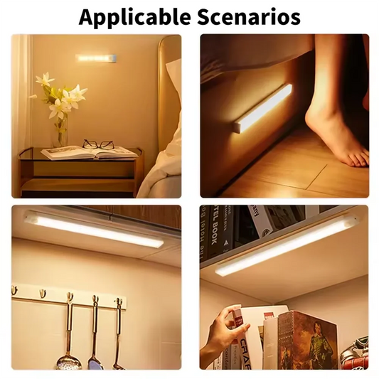 Barra de Luz LED con Sensor de Movimiento Recargable – 10/20/30/50cm, Luz Nocturna Portátil para Cocina, Armarios y Dormitorio