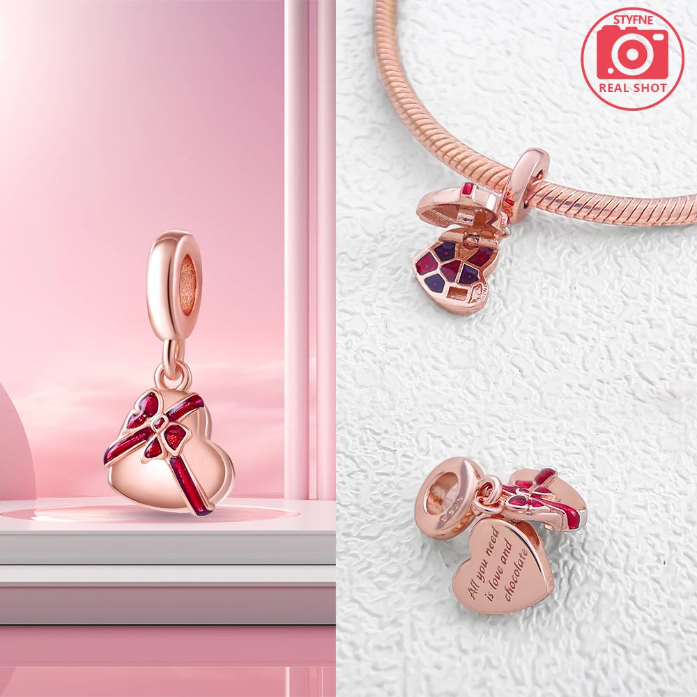 Charm Colgante Pareja Plata 925 y Oro Rosa | Compatible Pandora Original | Pulsera o Collar Mujer