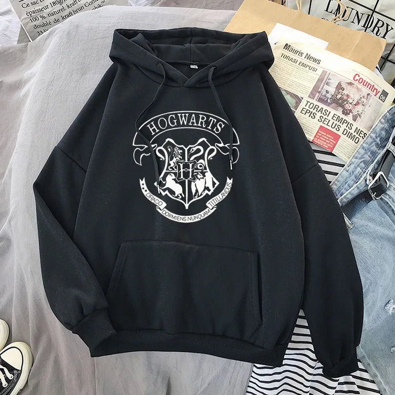 Hoodie Oversize Hogwarts | Sudadera Y2K Estampada Harry Potter Otoño Invierno