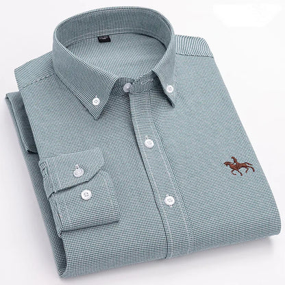 Camisa Hombre 2024 | Oxford de Algodón con Bordado de Caballo y Manga Larga Oversize