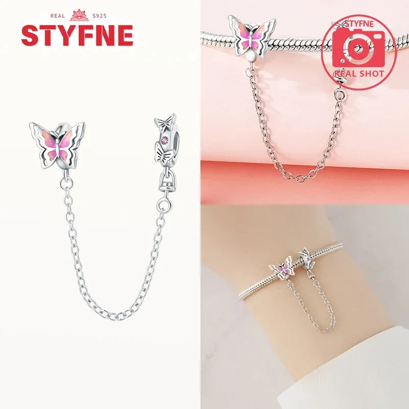 Charm Gato con Corazón de Plata 925 | Cadena de Seguridad para Pulseras Pandora Mujer