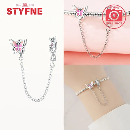Charm Gato con Corazón de Plata 925 | Cadena de Seguridad para Pulseras Pandora Mujer